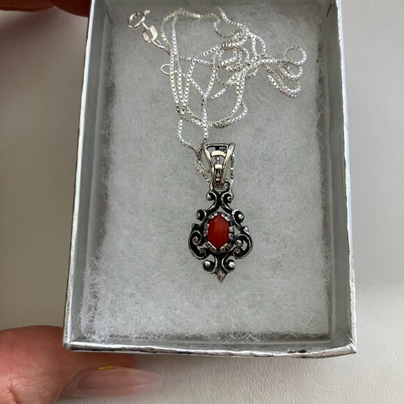 Coral  925 Sterling Silver pendant & 925 Chain 20" - Picture 7 of 7